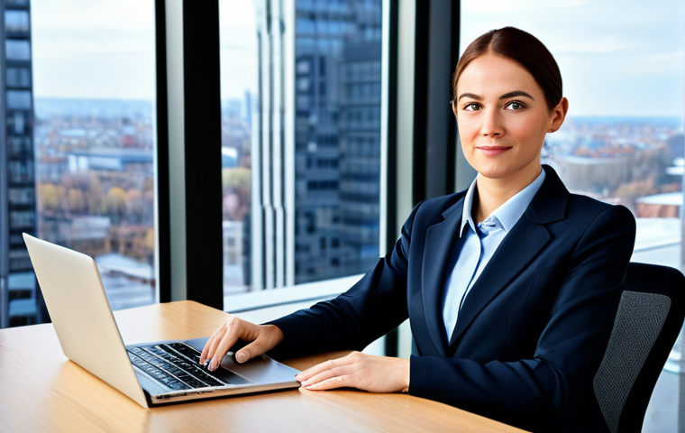 **

A professional businesswoman in a modest business suit, sitting at a desk in a modern office. The office has large windows with a city view. Fully clothed, appropriate attire, safe for work. Perfect anatomy, natural proportions, professional photography, high quality. Family-friendly.

**