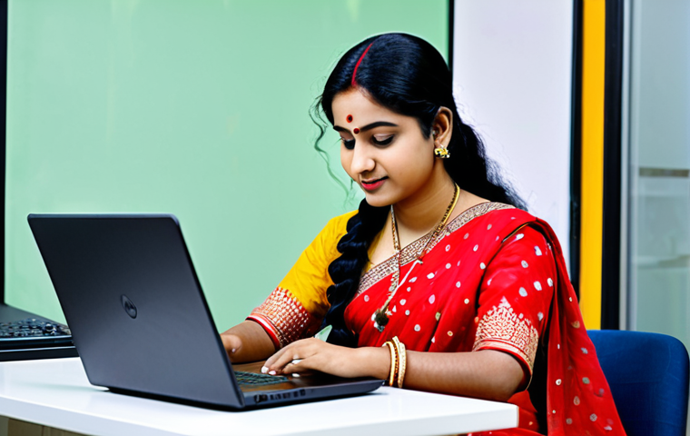 BMW X7과 링컨 내비게이터 비교 - **
"A professional Bengali woman in a modest, elegant sari, working on a laptop at a bright, modern...