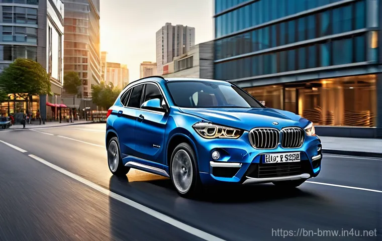 BMW X1 소형 SUV 장단점 - **Urban Elegance & Bold Design:** "A highly detailed, professional photograph of a metallic 'Phytoni...