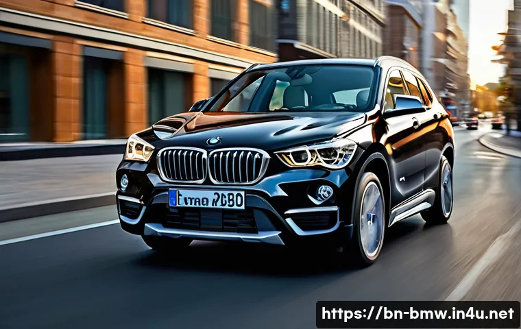 BMW X1과 현대 투싼 비교 - **Prompt for BMW X1: "Elegant Urban Sportiness"**
    "A sleek, modern BMW X1 in a sophisticated dar...