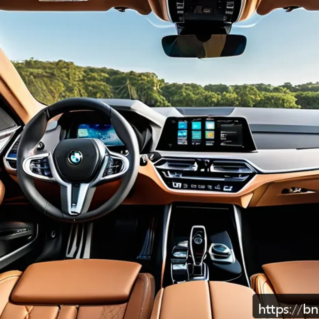 BMW iX와 테슬라 모델 X 비교 - A sleek BMW iX electric SUV interior showcasing premium eco-friendly materials with meticulous finis...